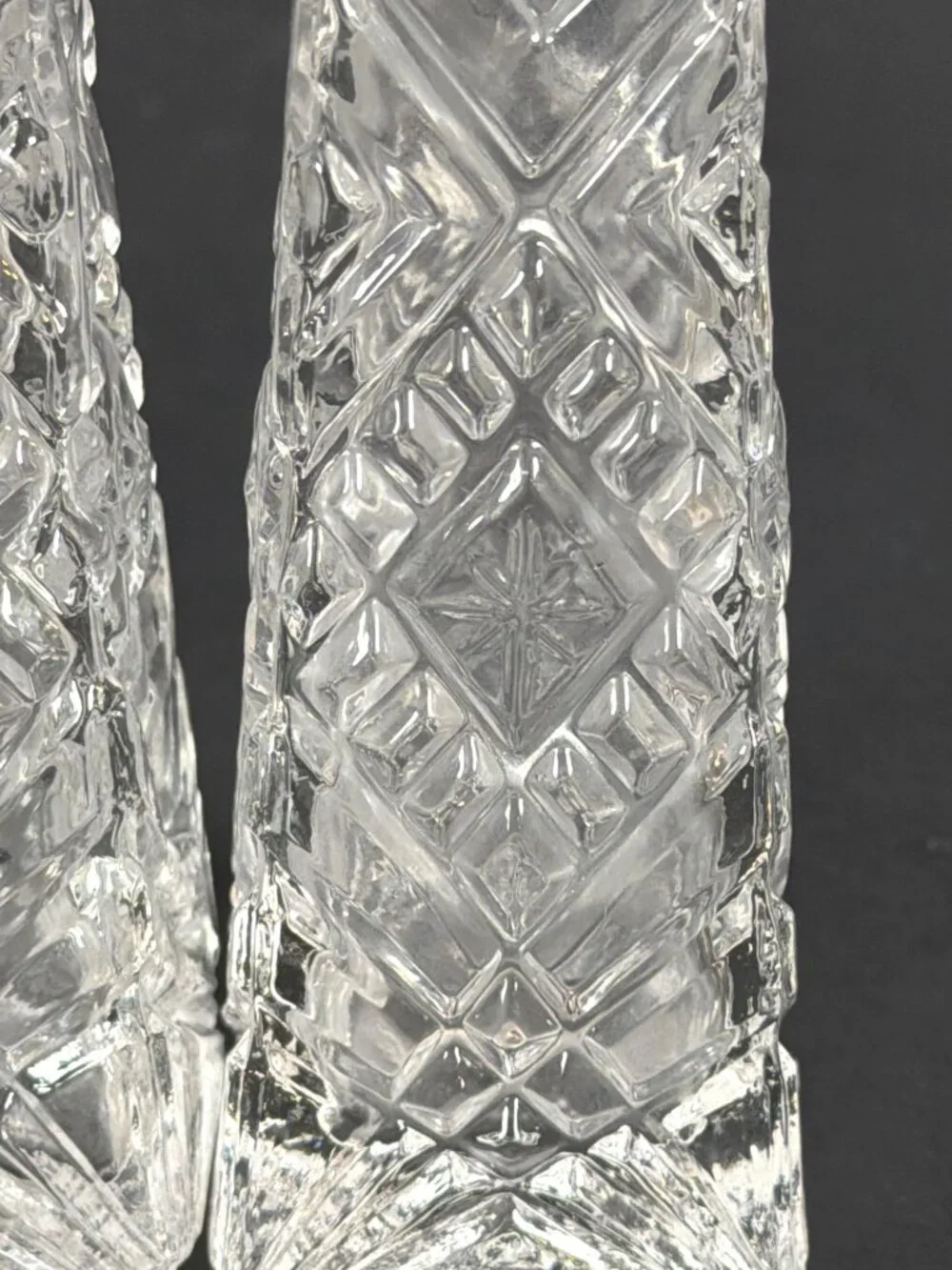 VTG 50s Crystal Salt Pepper Shakers Heavy Cut Glass Diamond Pattern AS IS Parts - Picture 13 of 14